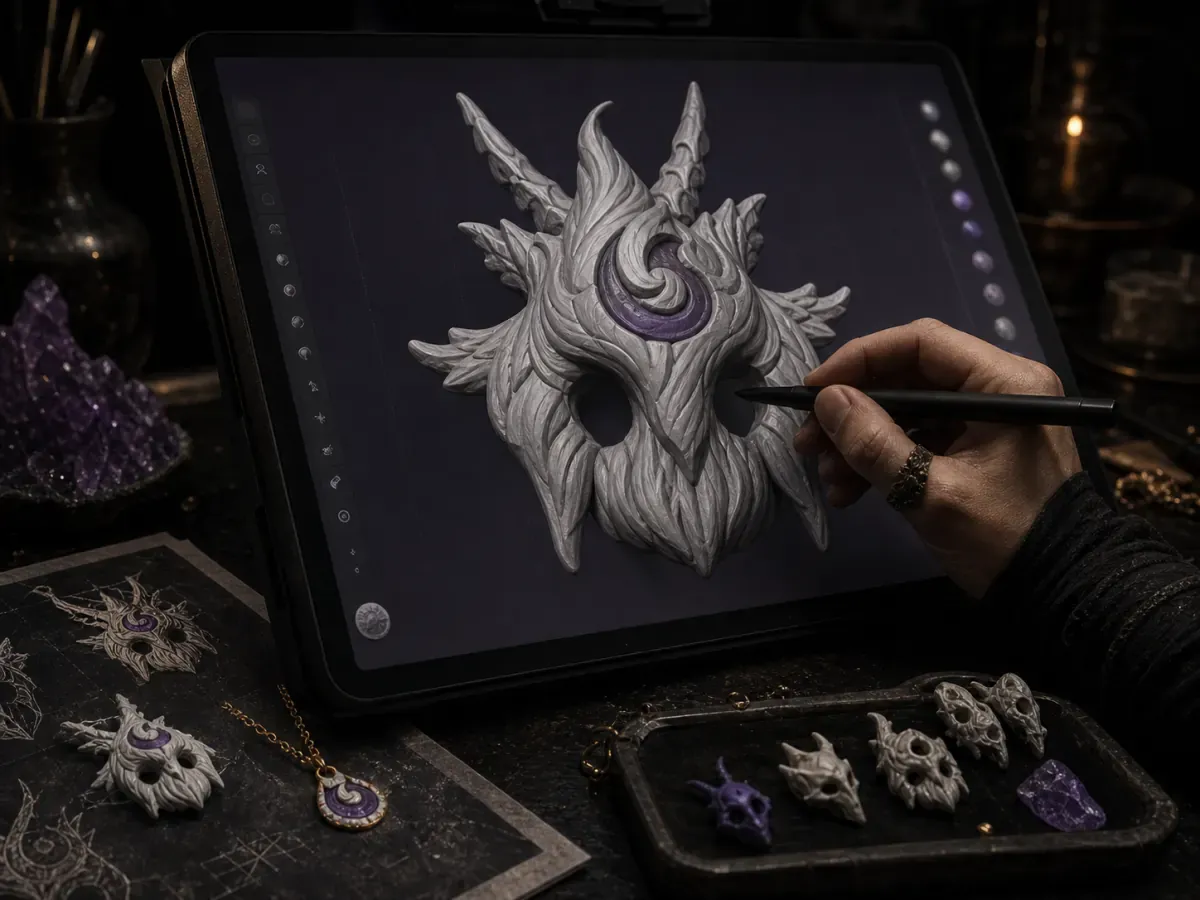 Digital sculpting of a fantasy pendant.