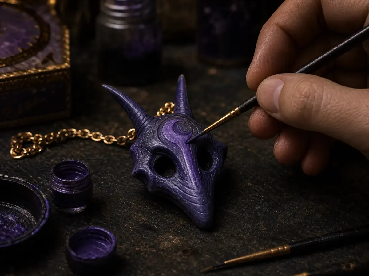 Hand finishing a painted pendant surface.