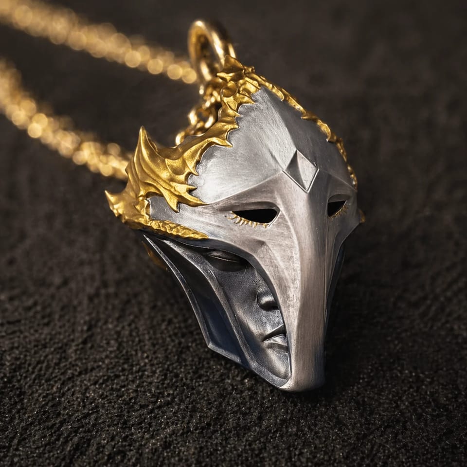 Victor necklace with transformed head pendant and hand-painted silver-tone finish